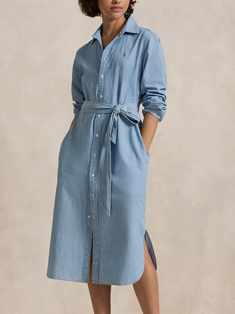 Ralph Lauren Light Blue Denim Shirt Dress with Waist Tie